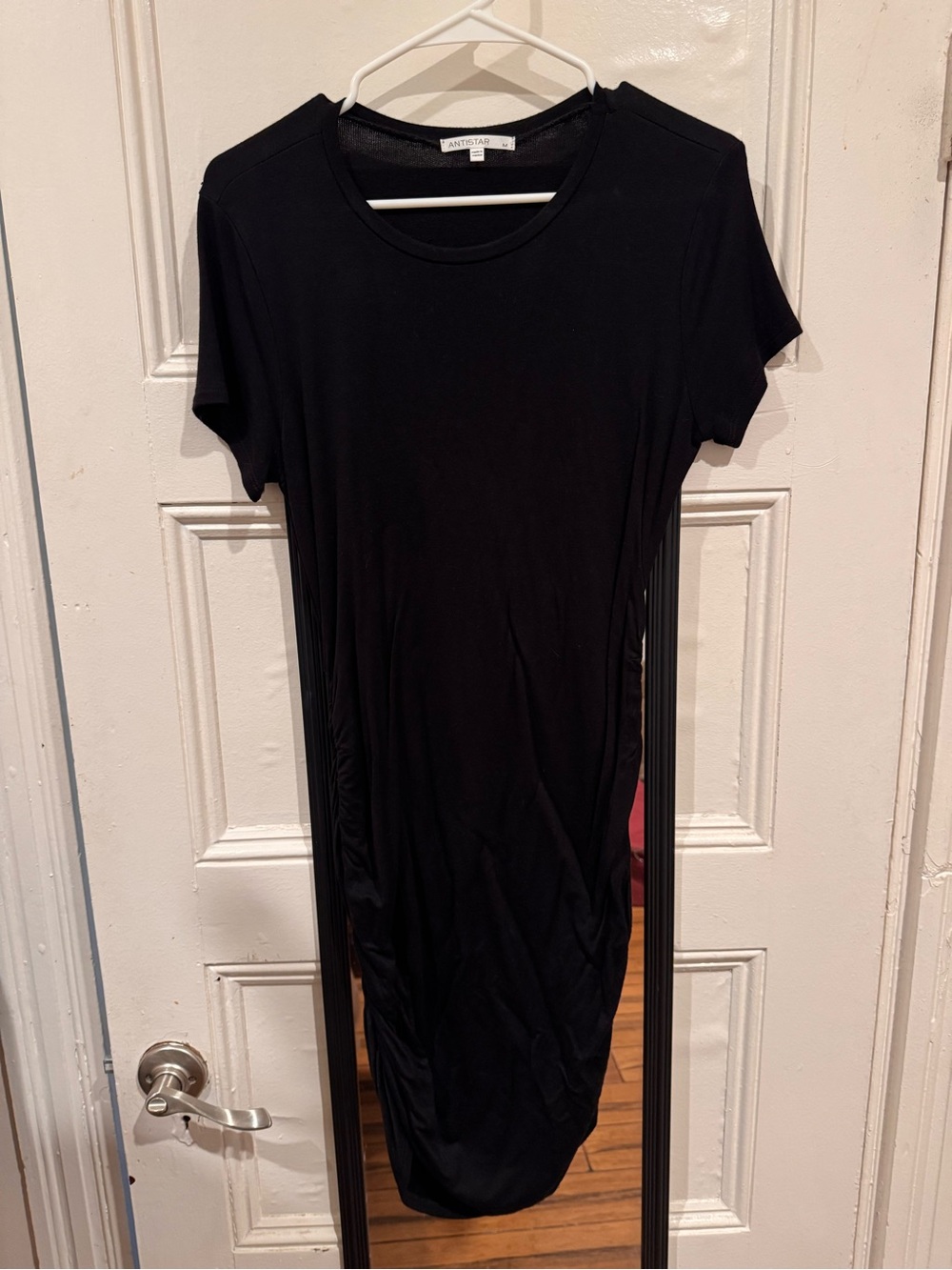 Black Short-Sleeve Midi T-Shirt Dress